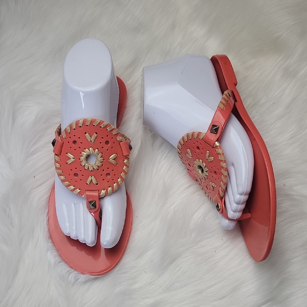 JACK ROGERS Georgica Jelly Salmon Medallion Thong Preppy‎ Boho Thong Sandals 7